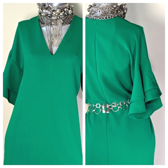 ZARA Woman Flutter Sleeves Relaxed Babydoll V-Cut Neckline Shift Dress - Picture 10 of 14